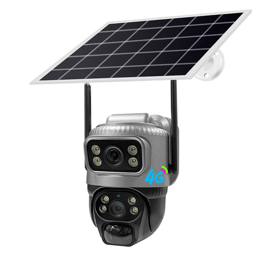 V380 New Micro Power Consumption 4MP Solar Battery Powered Camera Solar Panel Network CCTV 4G LTE IP PTZ Dual Lens Camera