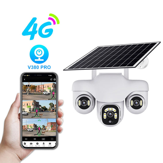 V380 New Solar Camera 4G White 3 PTZ 3 Screen VTS31-G-F Outdoor Solar Powered Camera CCTV Security Camera