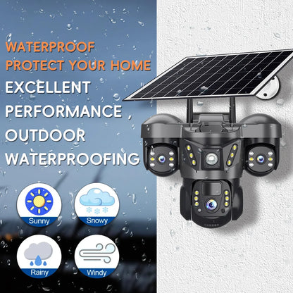 V380 New Solar Powered 3-Lens 3-Screen PTZ Camera SC29-G 6MP 4G SIM Card Security CCTV IP Three Lens Network Three Screen Camera