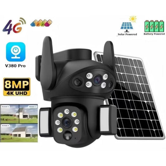 2025 New Outdoor 8MP Dual Lens HD Solar 4G Camera With Built in Battery Security Camera Outdoor IP66 Waterproof CCTV Camera V380 Pro